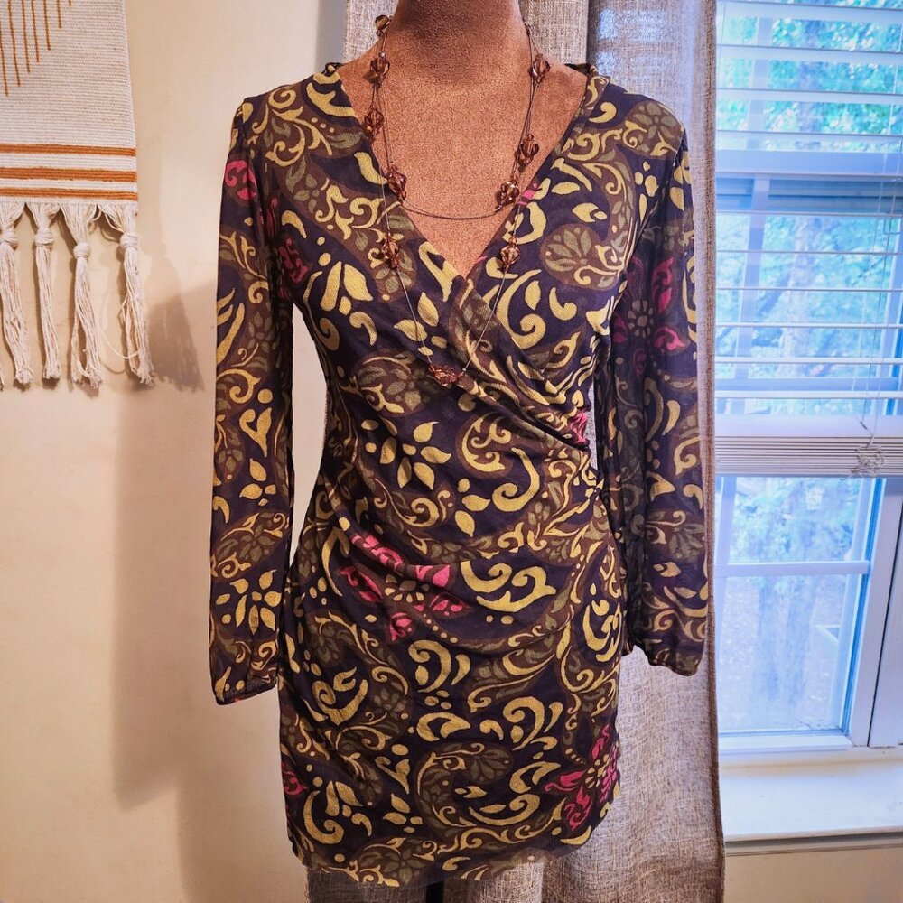 Sweet Pea Green Swirl Y2K Kimono Wrap Top | Fairycore & Whimsigoth | Size L